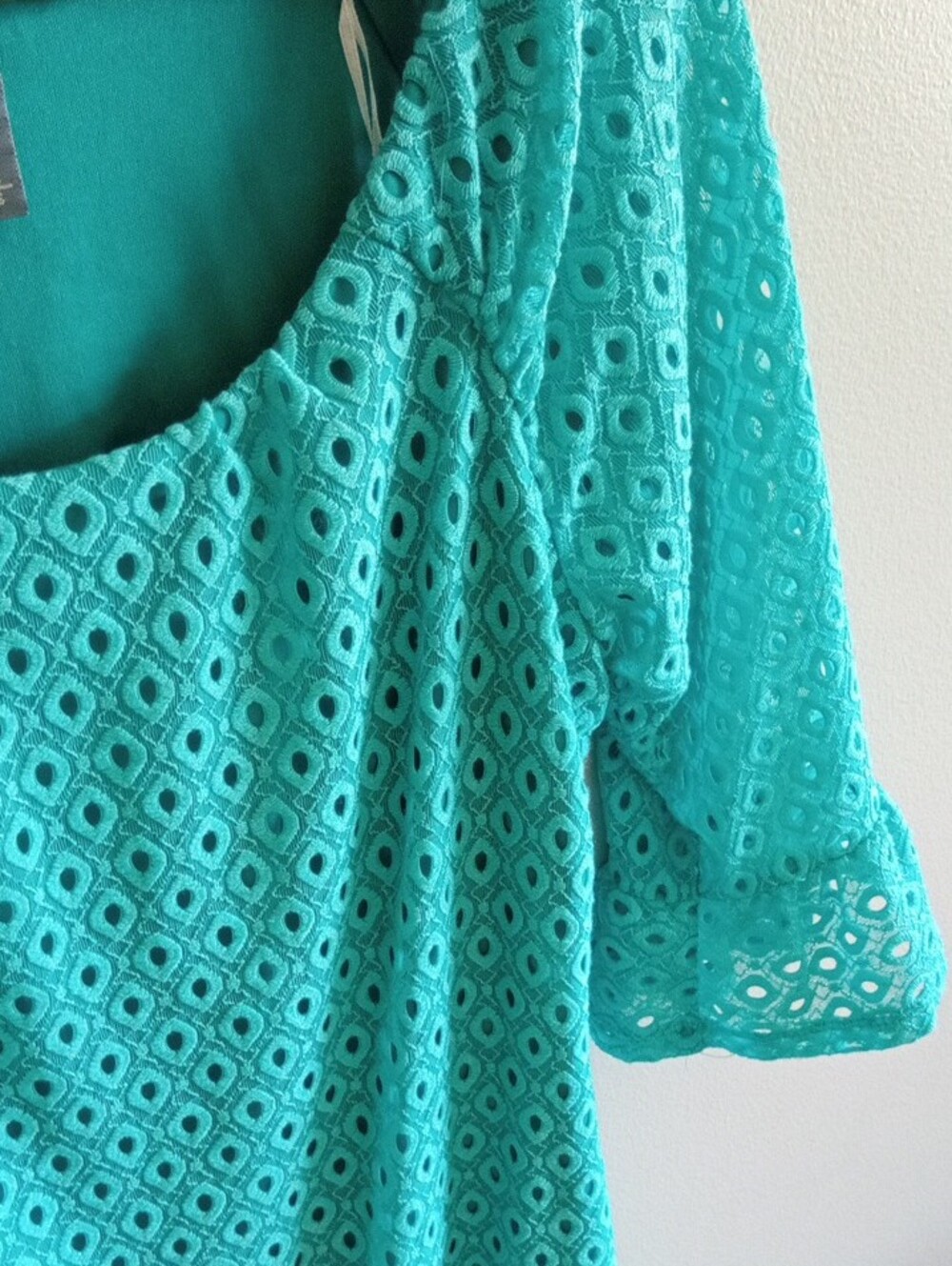 Rabbit Rabbit Rabbit Turquoise Eyelet Midi Dress Size Large - Picture 3 of 4